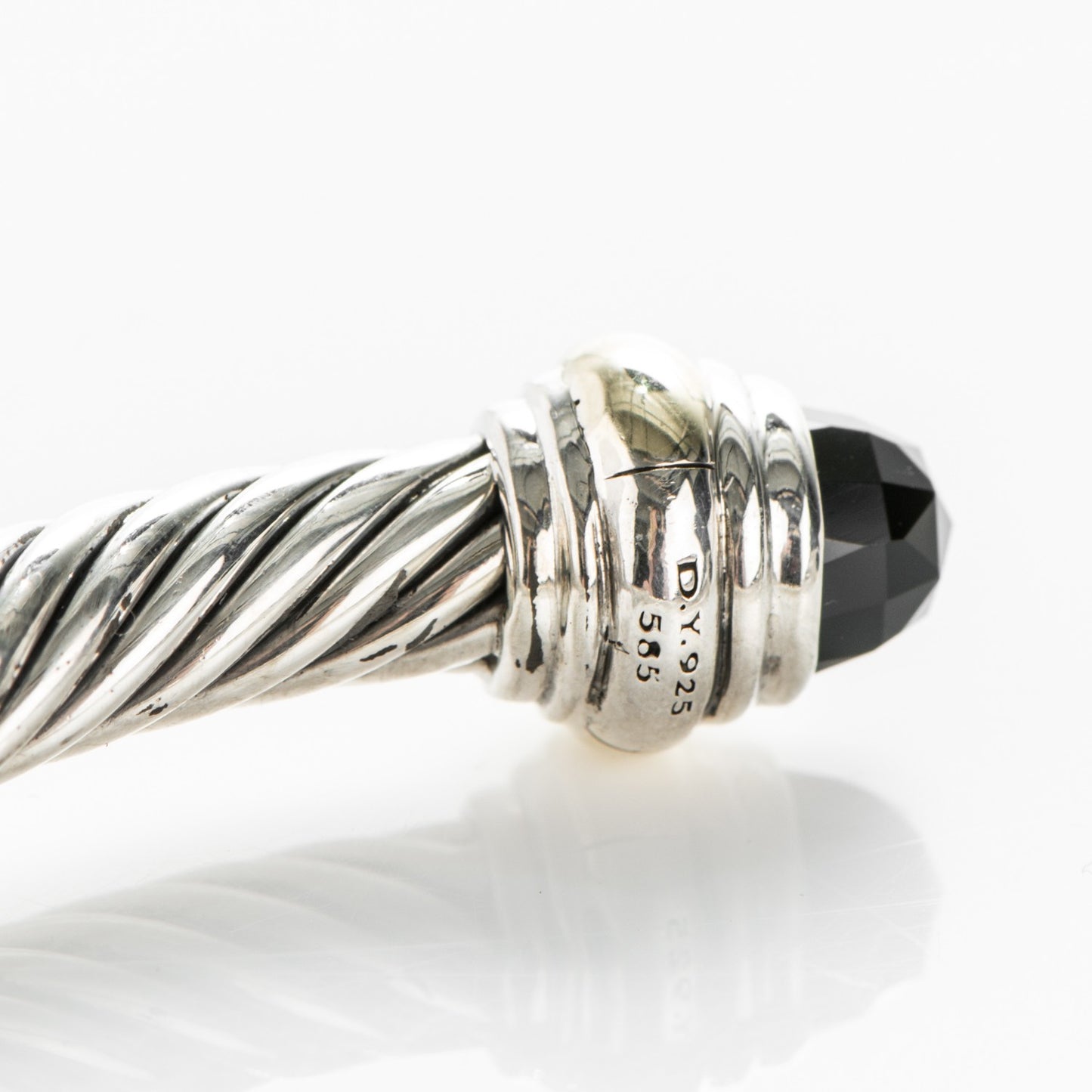 Sterling Silver 14K Yellow Gold Black Onyx 5mm Cable Classics Bracelet