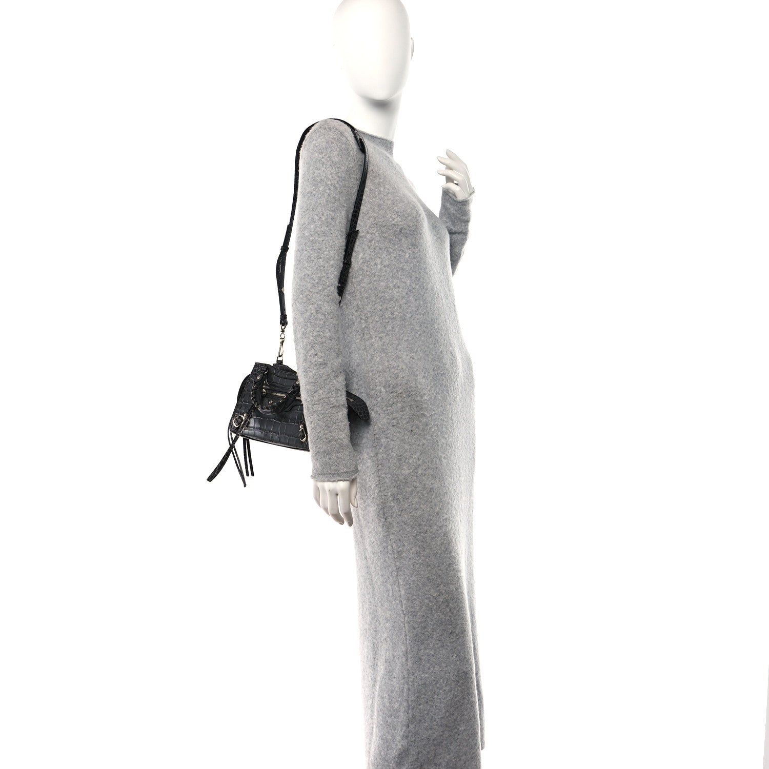 Balenciaga Calfskin Crocodile Embossed Neo Classic Silver Hardware Mini City Dark Grey 2 of 9