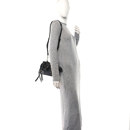 Balenciaga Calfskin Crocodile Embossed Neo Classic Silver Hardware Mini City Dark Grey 2 of 9