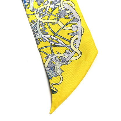 Hermes Silk La Folle Parade Twilly Jaune Vif Bleu Gris 6 of 6