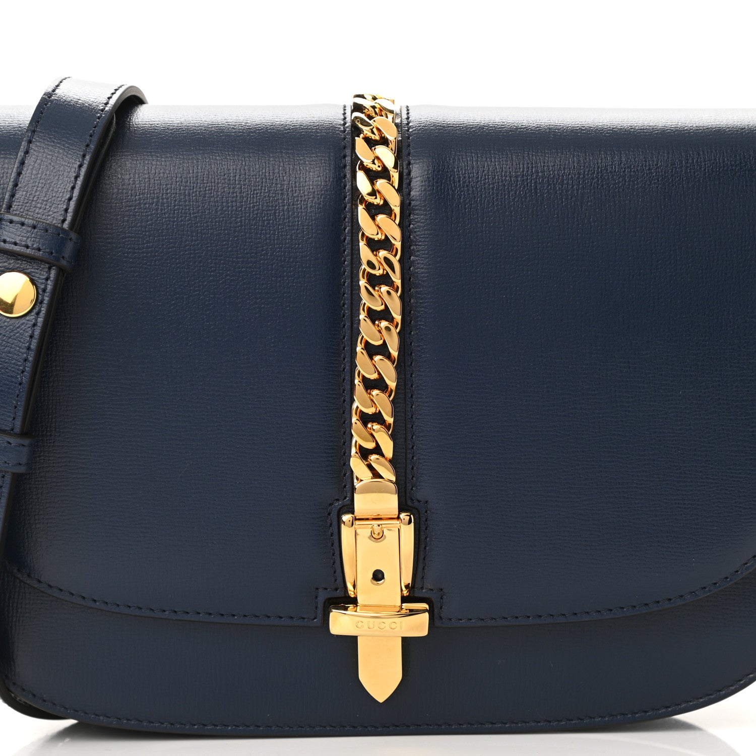 Gucci Azalea Calfskin Small Sylvie 1969 Flap Messenger Bag Blue 8 of 10