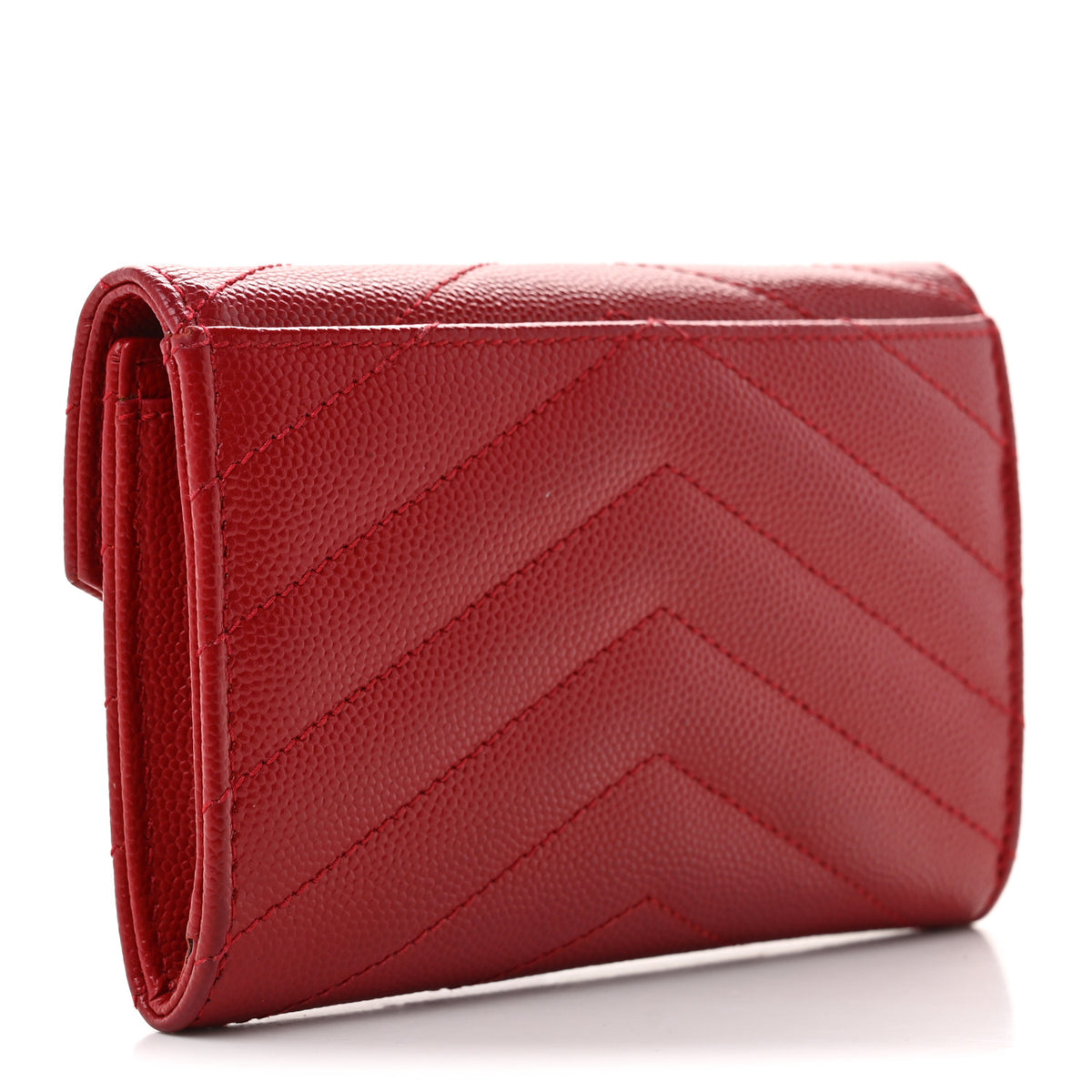 Saint Laurent Grain De Poudre Matelasse Chevron Small Monogram Envelope Wallet New Red 3 of 7