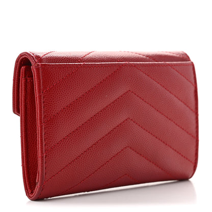 Saint Laurent Grain De Poudre Matelasse Chevron Small Monogram Envelope Wallet New Red 3 of 7