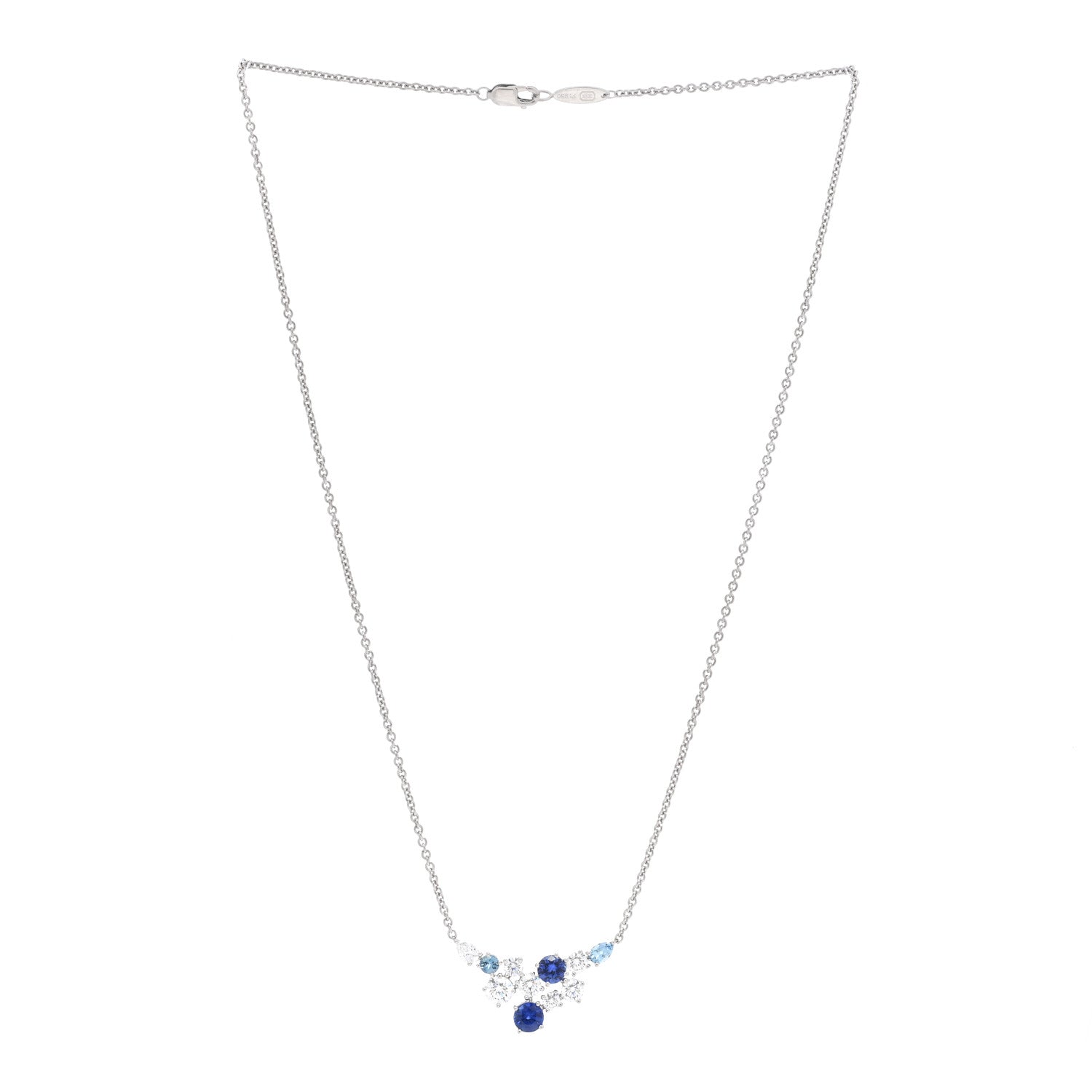 Harry Winston Platinum Diamond Aquamarine Blue Sapphire Sparkling Cluster Pendant Necklace 2 of 3