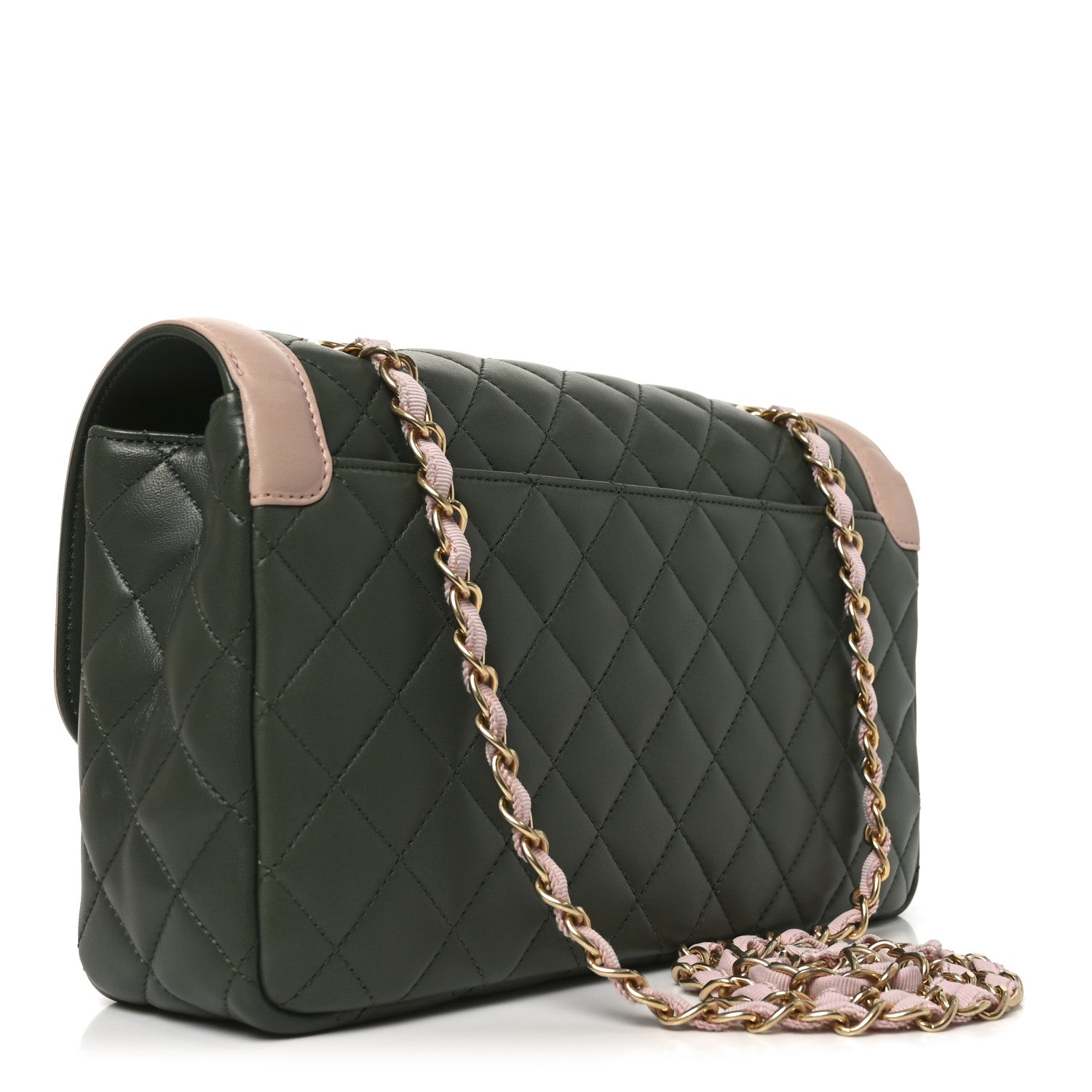 Chanel Lambskin Quilted Medium Bi-Color Flap Green Pink 3 of 10