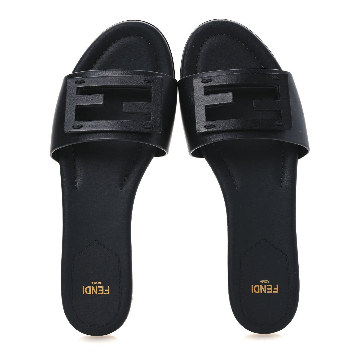 Fendi Calfskin FF Logo Plaque Slide Sandals 38 Black 2 of 9