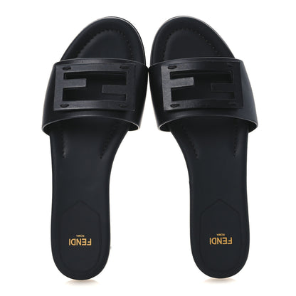 Fendi Calfskin FF Logo Plaque Slide Sandals 38 Black 2 of 9