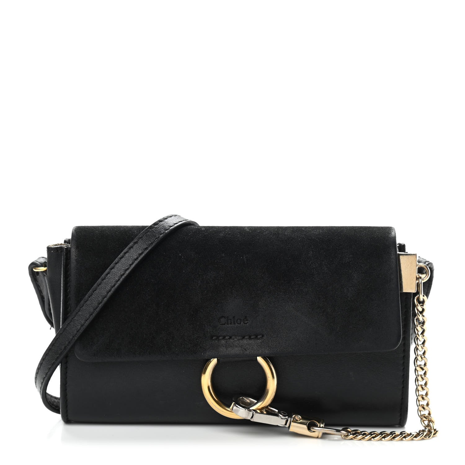 Chloe Suede Calfskin Faye Wallet On Strap Black 1 of 16