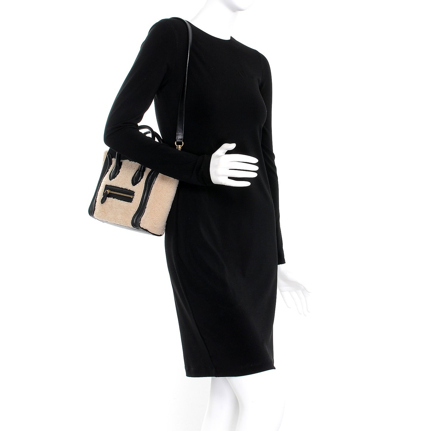 Smooth Calfskin Shearling Nano Luggage Cream