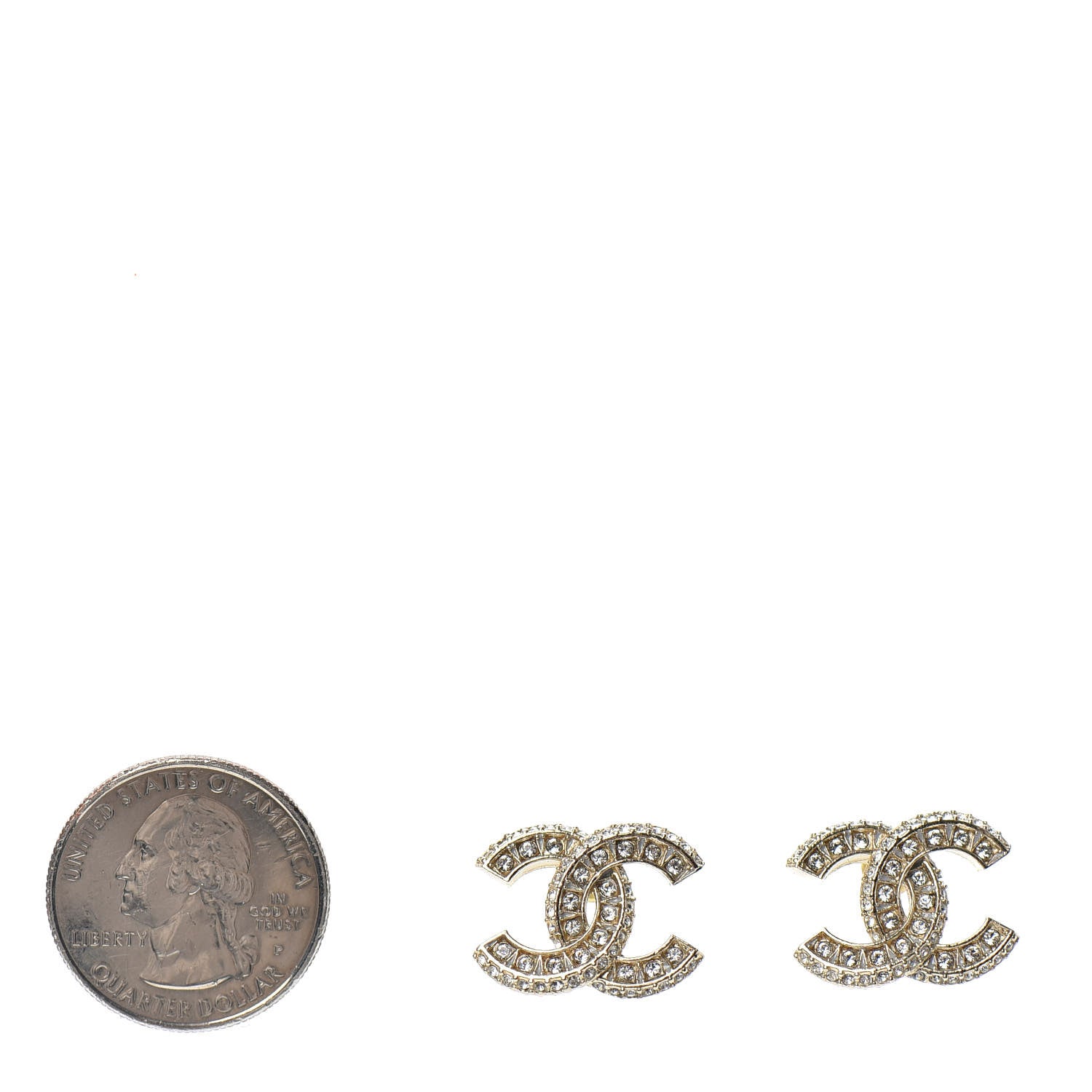 Chanel Crystal Timeless CC Earrings Light Gold 2 of 5