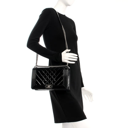 Chanel Patent Chevron Quilted New Medium Boy Flap Black 2 of 7