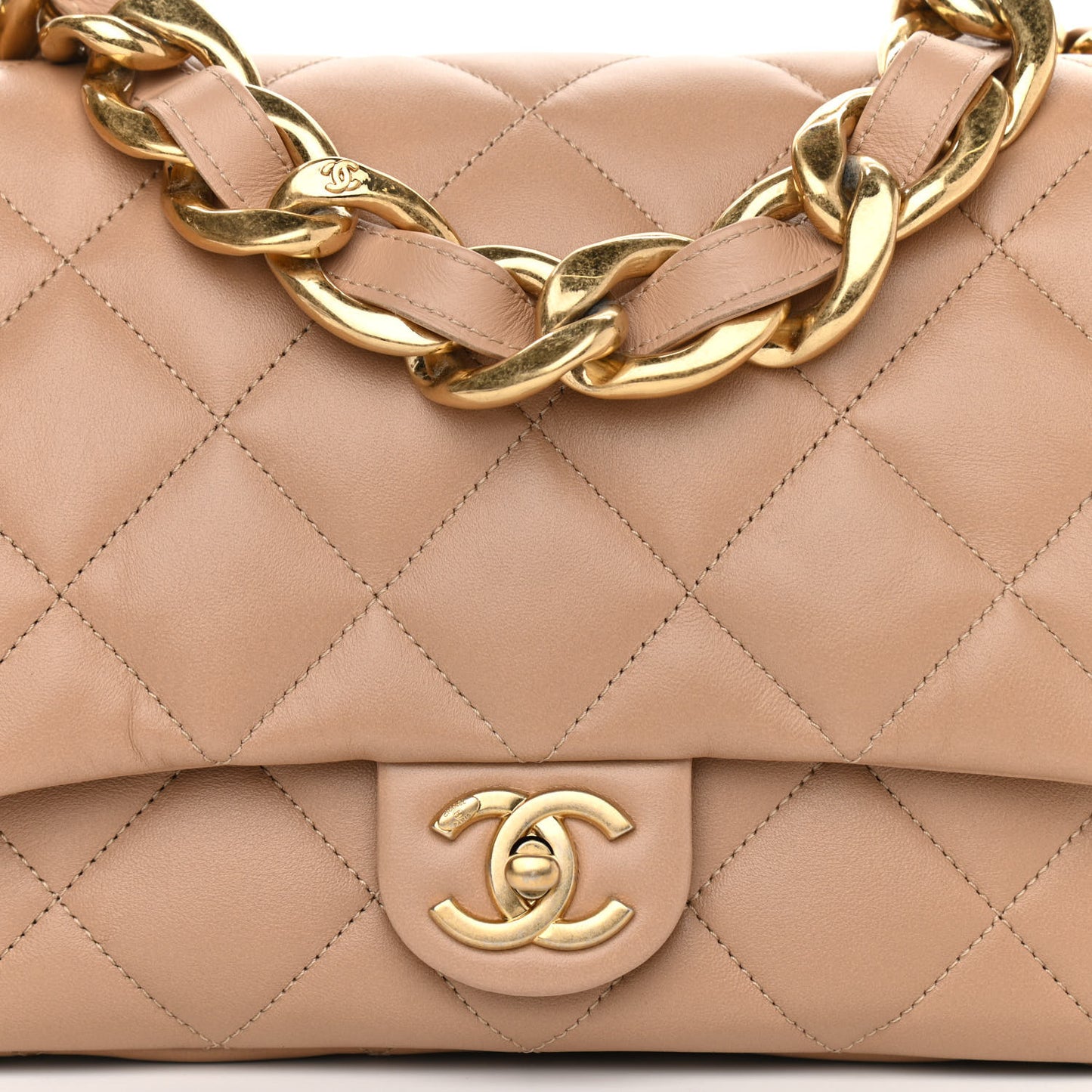 Lambskin Quilted Large CC Funky Town Flap Beige