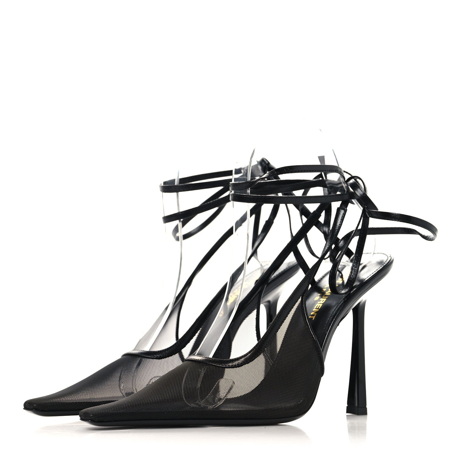 Saint Laurent Tulle Mesh Lambskin Oxails 110 Ankle Tie Pumps 36 Black 4 of 9
