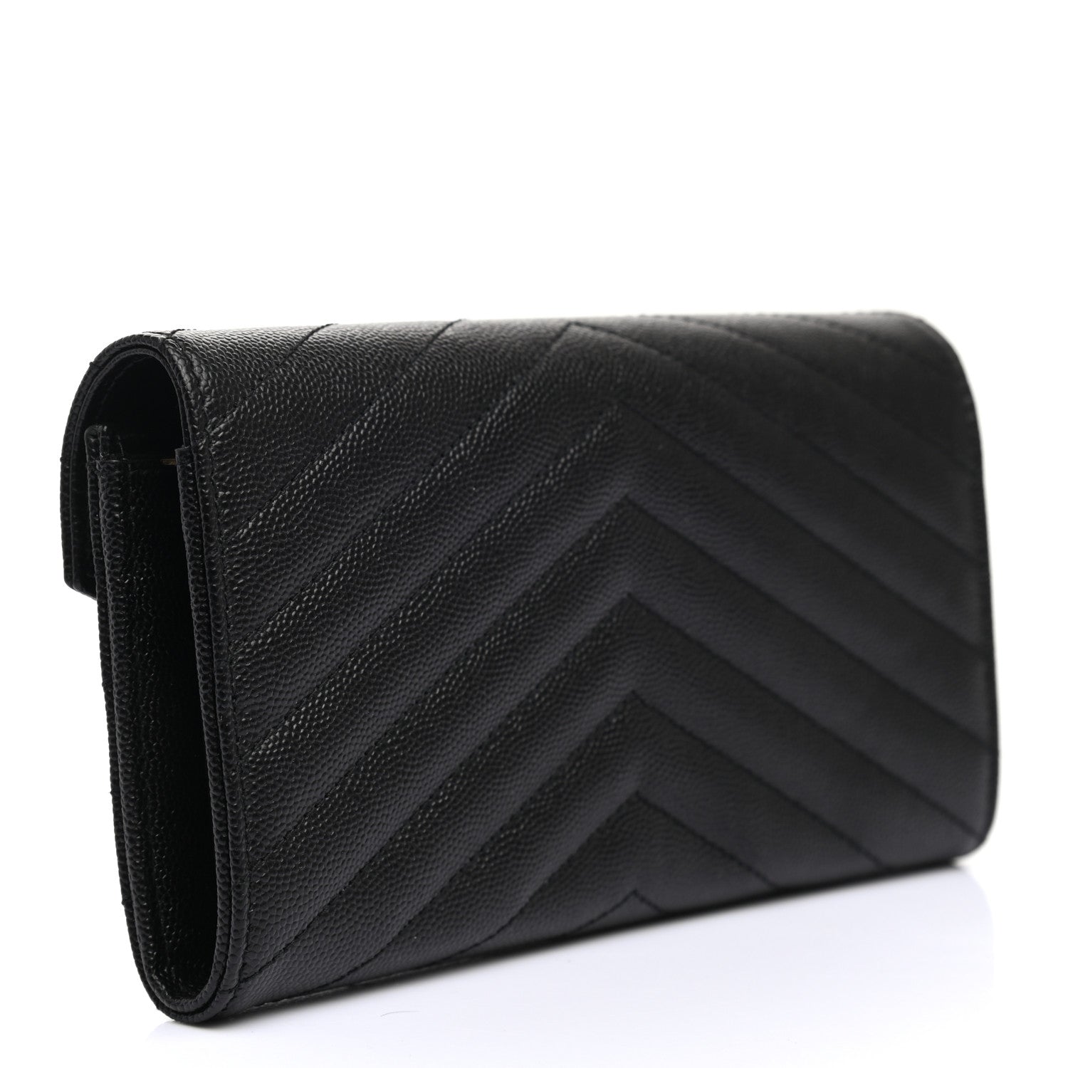Saint Laurent Grain De Poudre Matelasse Chevron Monogram Flap Wallet Black 3 of 8