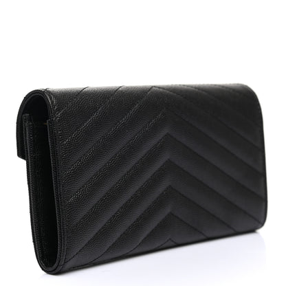 Saint Laurent Grain De Poudre Matelasse Chevron Monogram Flap Wallet Black 3 of 8