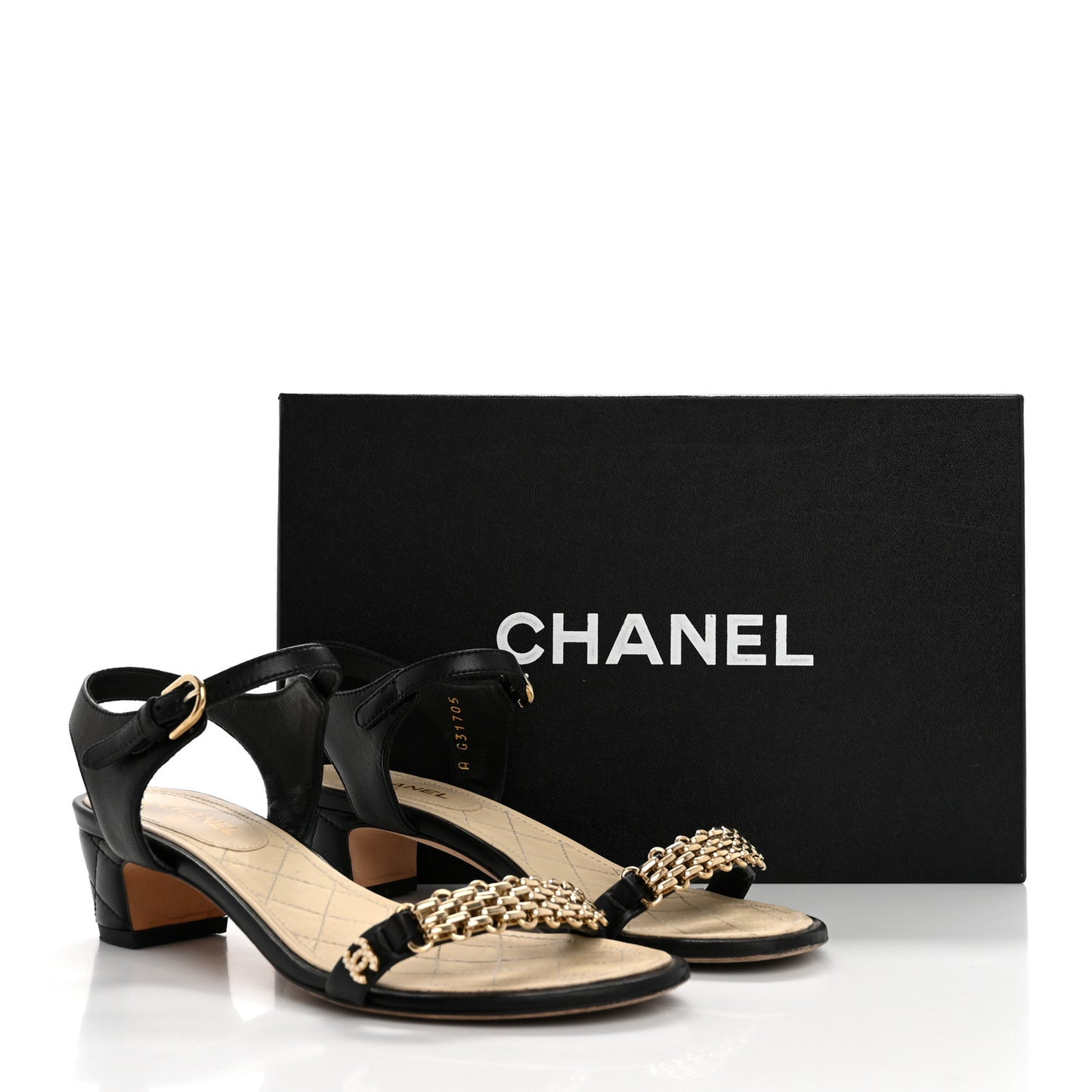 Lambskin Quilted Reissue Chain Sandals 35.5 Black