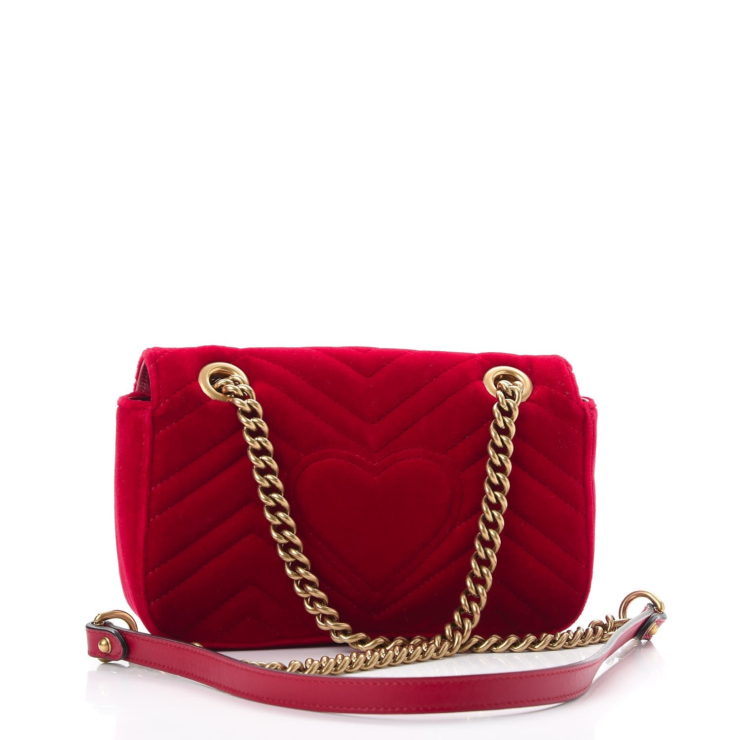 Gucci Velvet Matelasse Mini GG Marmont Shoulder Bag Hibiscus Red 3 of 8