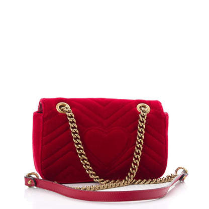 Gucci Velvet Matelasse Mini GG Marmont Shoulder Bag Hibiscus Red 3 of 8