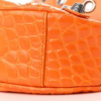 Balenciaga Extra Supple Calfskin Crocodile Embossed Le Cagole Shoulder Bag XS Pop Orange 12 of 12