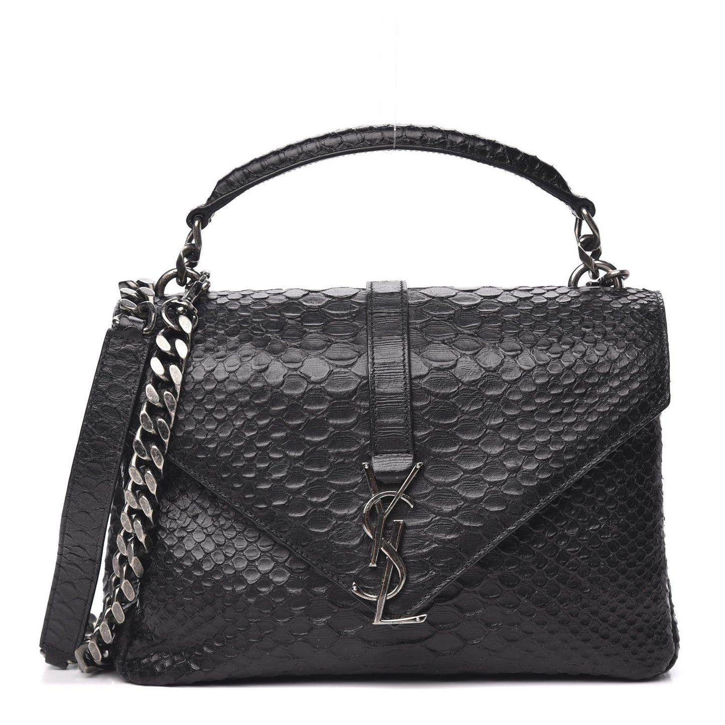 Calfskin Python Embossed Monogram Medium College Bag Black