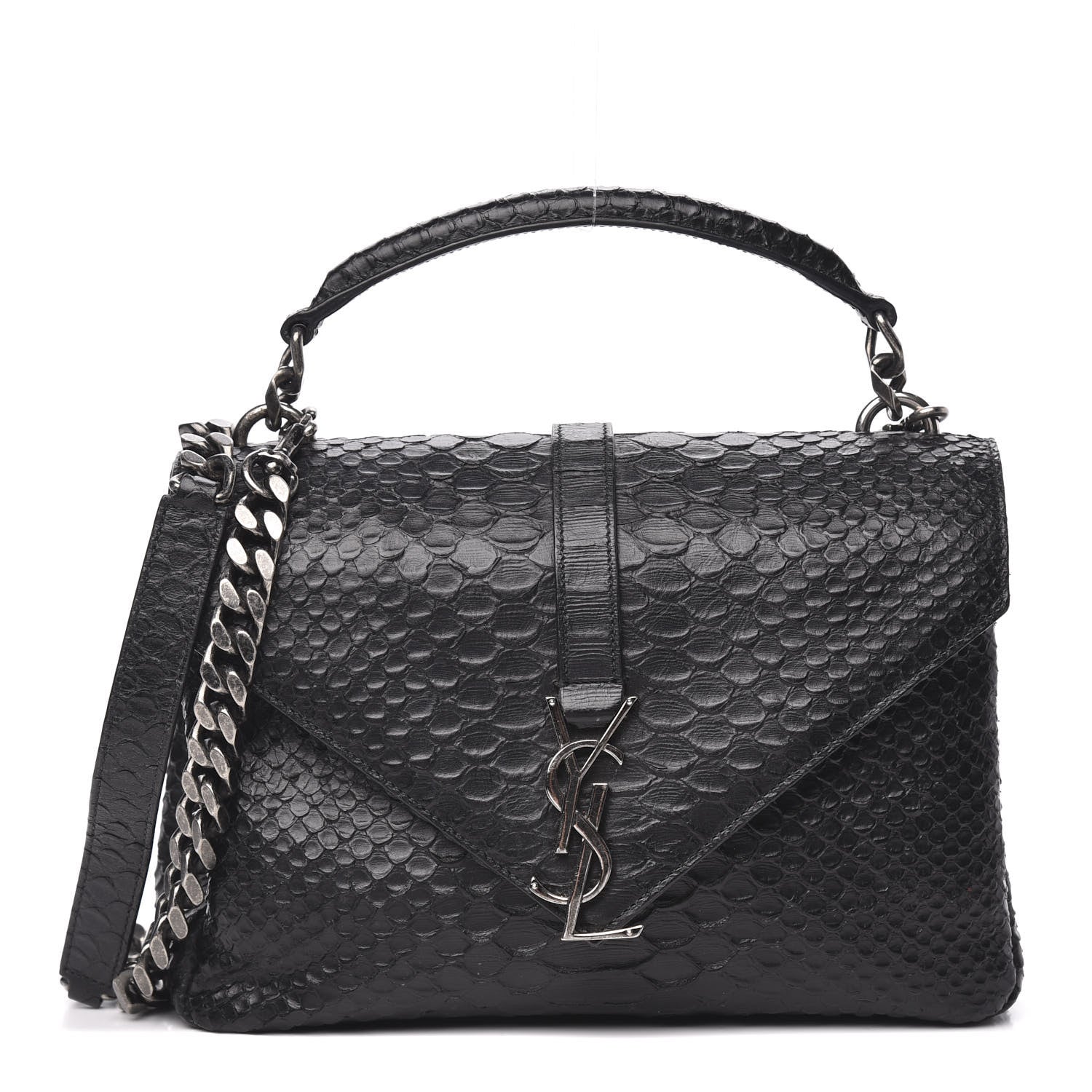 Saint Laurent Calfskin Python Embossed Monogram Medium College Bag Black 1 of 9