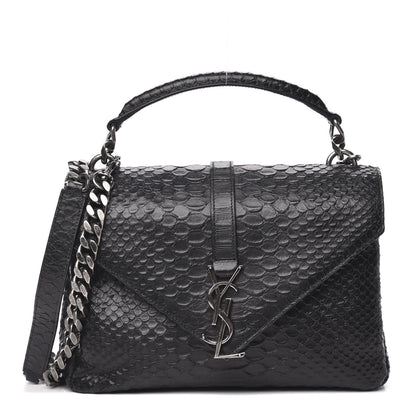 Saint Laurent Calfskin Python Embossed Monogram Medium College Bag Black 1 of 9