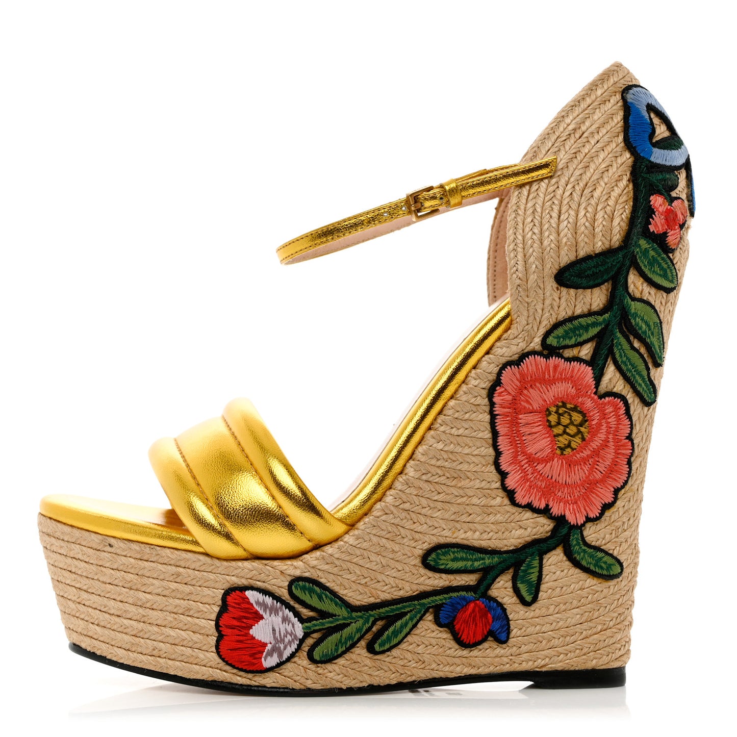 Metallic Nappa Ophelia Espadrille Platform Wedge Sandals 38 Oro Vecchio