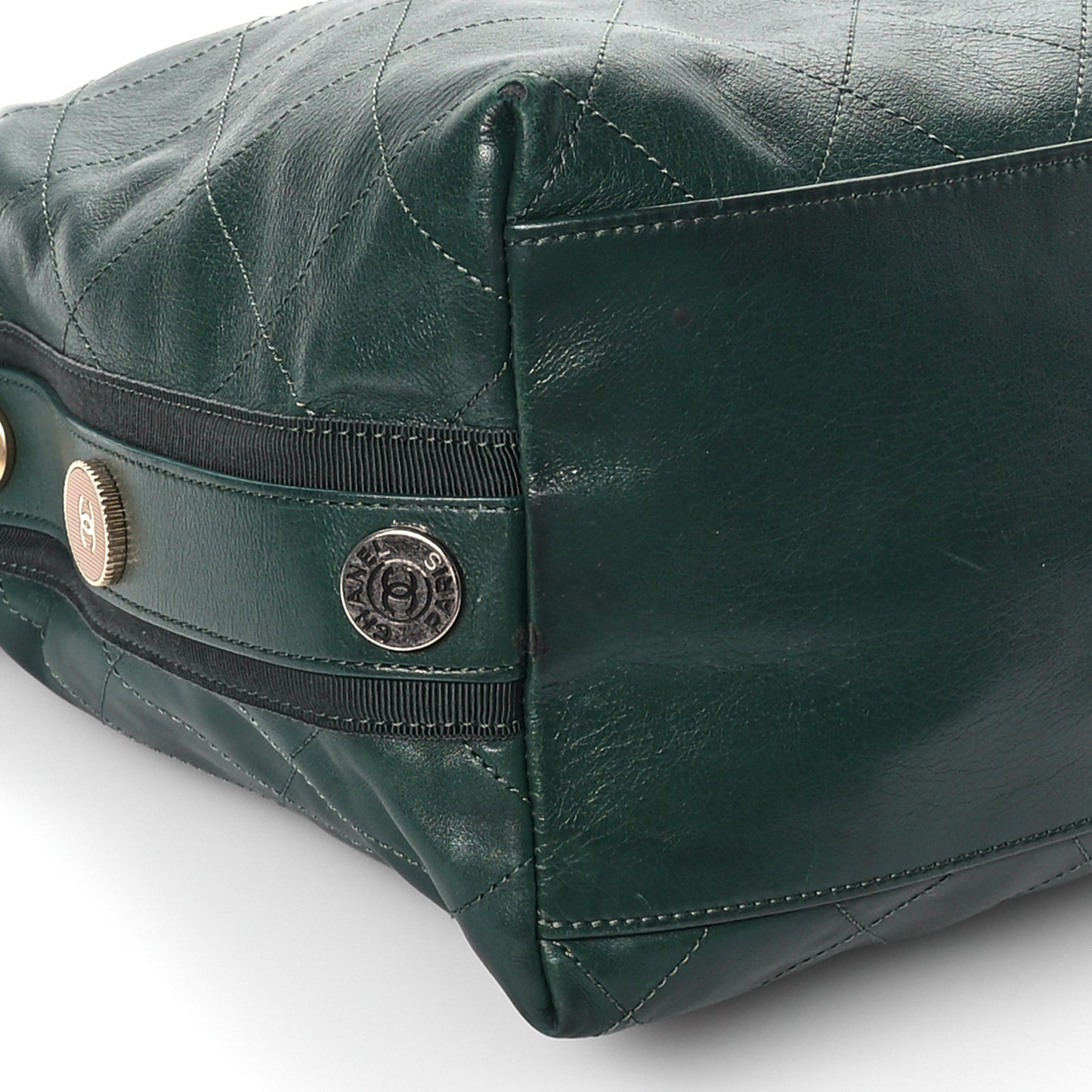 Calfskin Stitched Large Button Up Hobo Dark Green