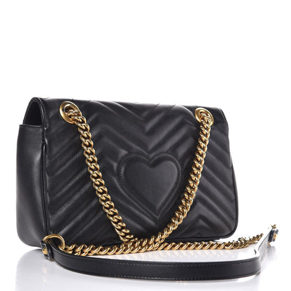 Gucci Calfskin Matelasse Small GG Marmont Shoulder Bag Black 4 of 14