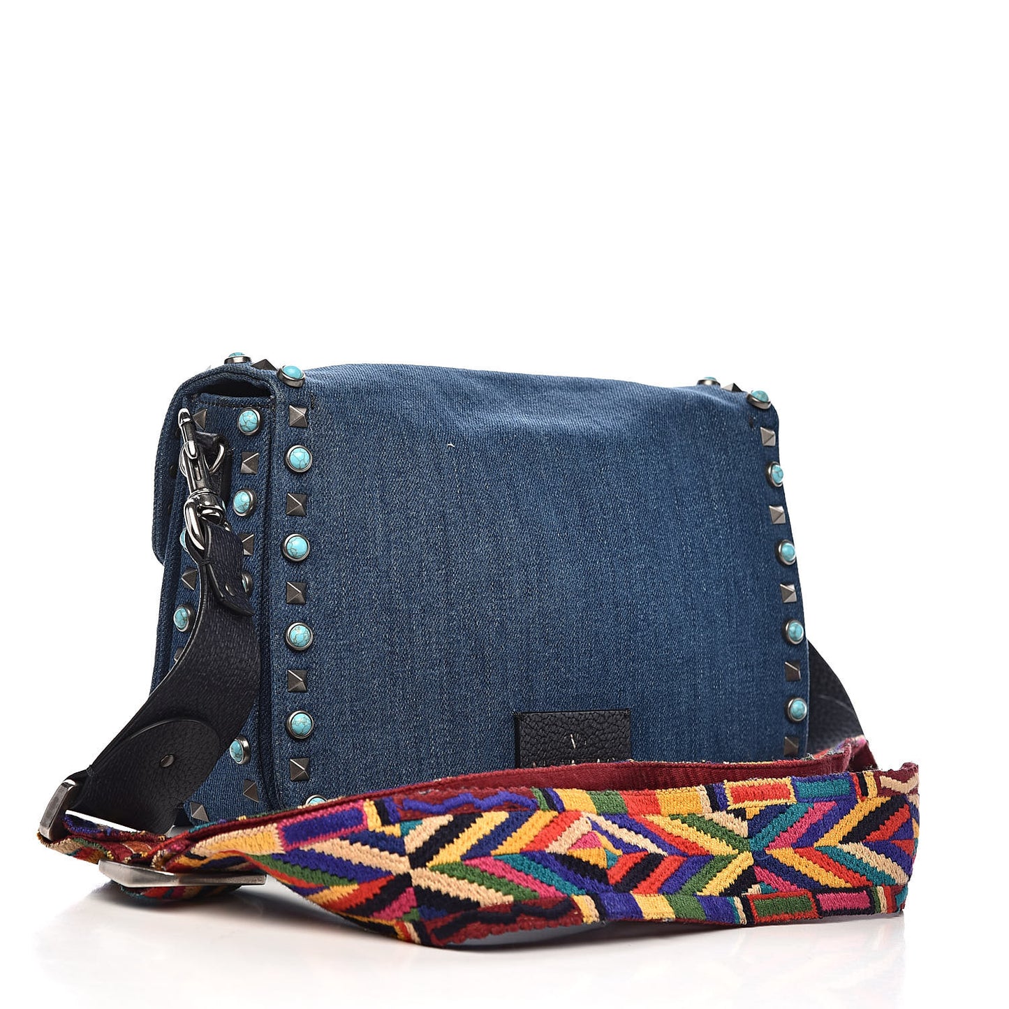 Denim Medium Guitar Strap Rockstud Rolling Flap Saddle Bag
