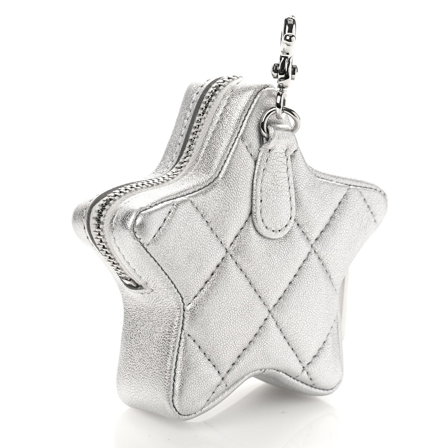 Chanel Metallic Lambskin Walk Of Fame Star Clip On Coin Purse Silver 3 of 9