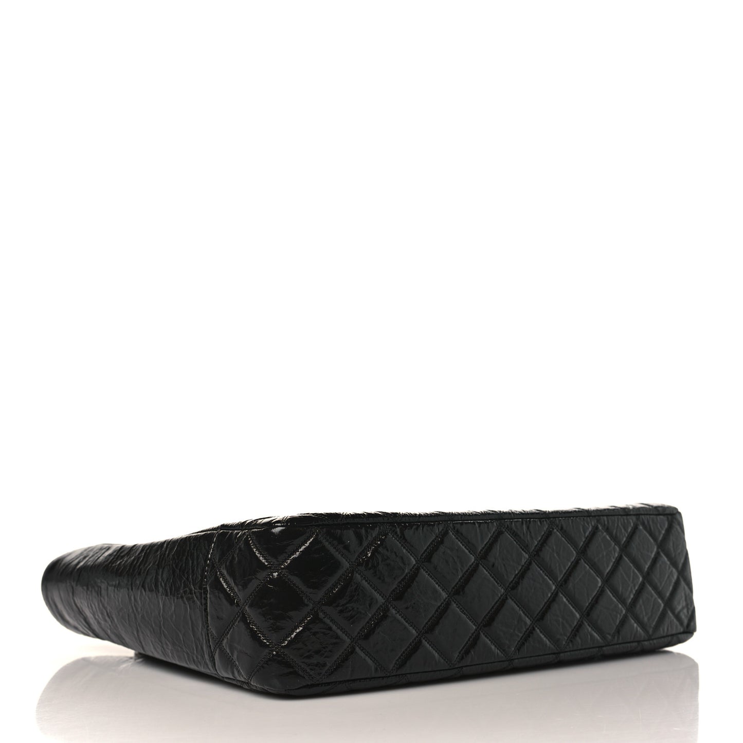 Shiny Aged Calfskin Quilted Large Shopping Bag Black