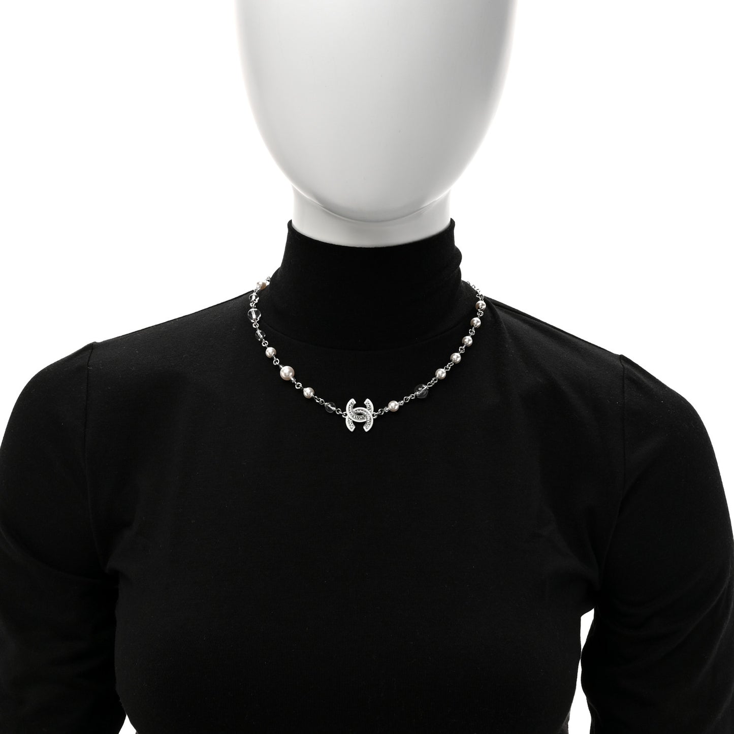 Pearl Resin Glitter CC Necklace Silver