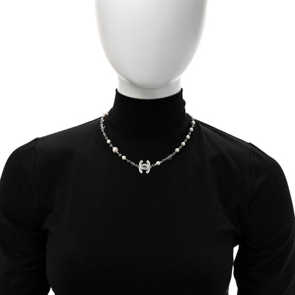 Chanel Pearl Resin Glitter CC Necklace Silver 2 of 5