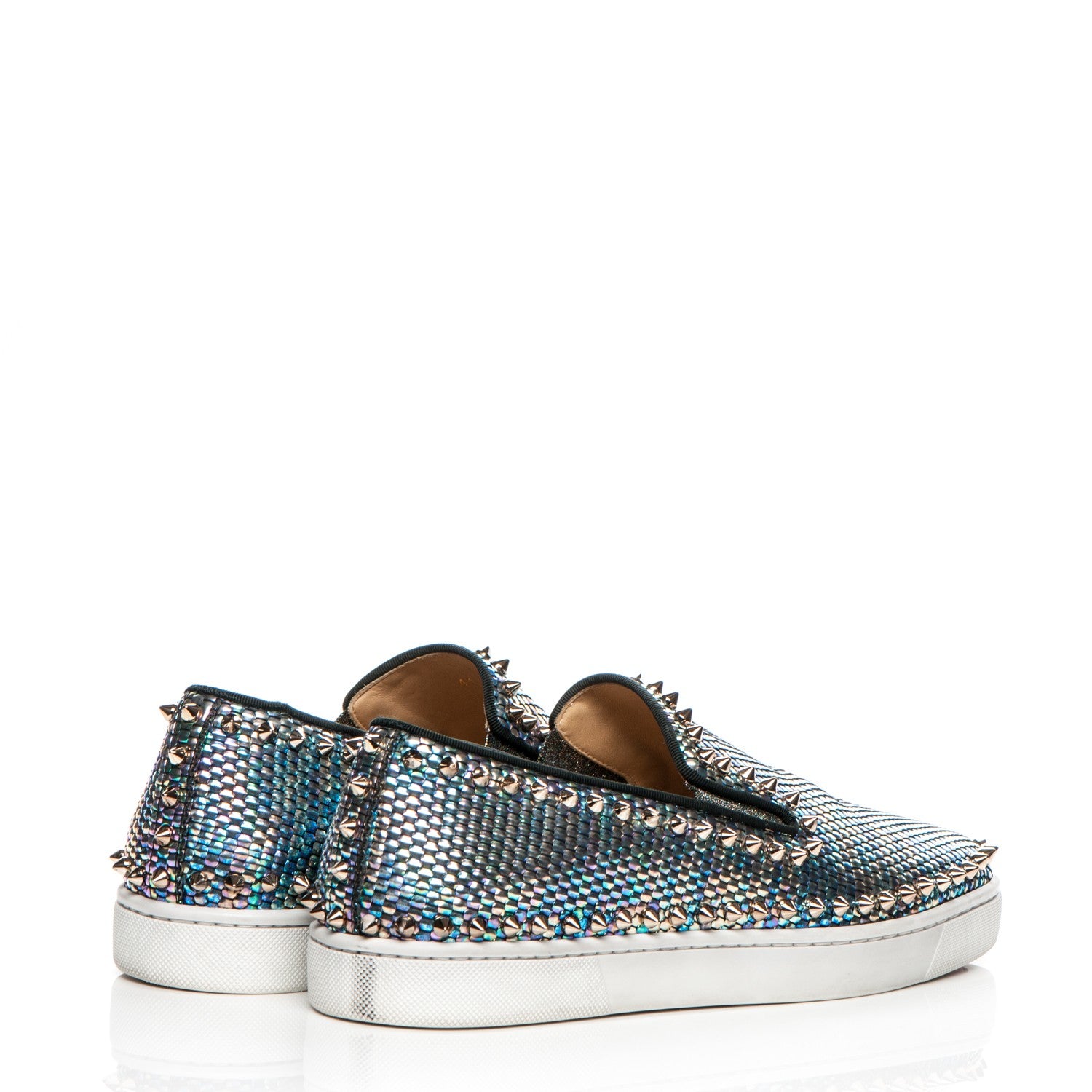 Christian Louboutin Mens Tresse Nacre Pik Boat Flats 41 Multicolor Colombe Metal 4 of 11