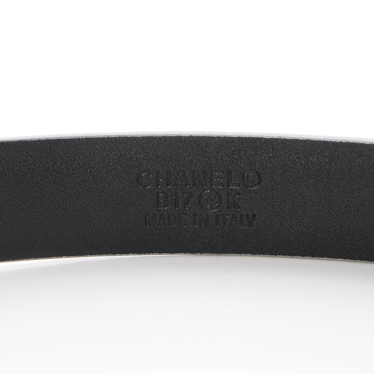 Glitter Calfskin CC Logo Skinny Belt 80 32 Silver