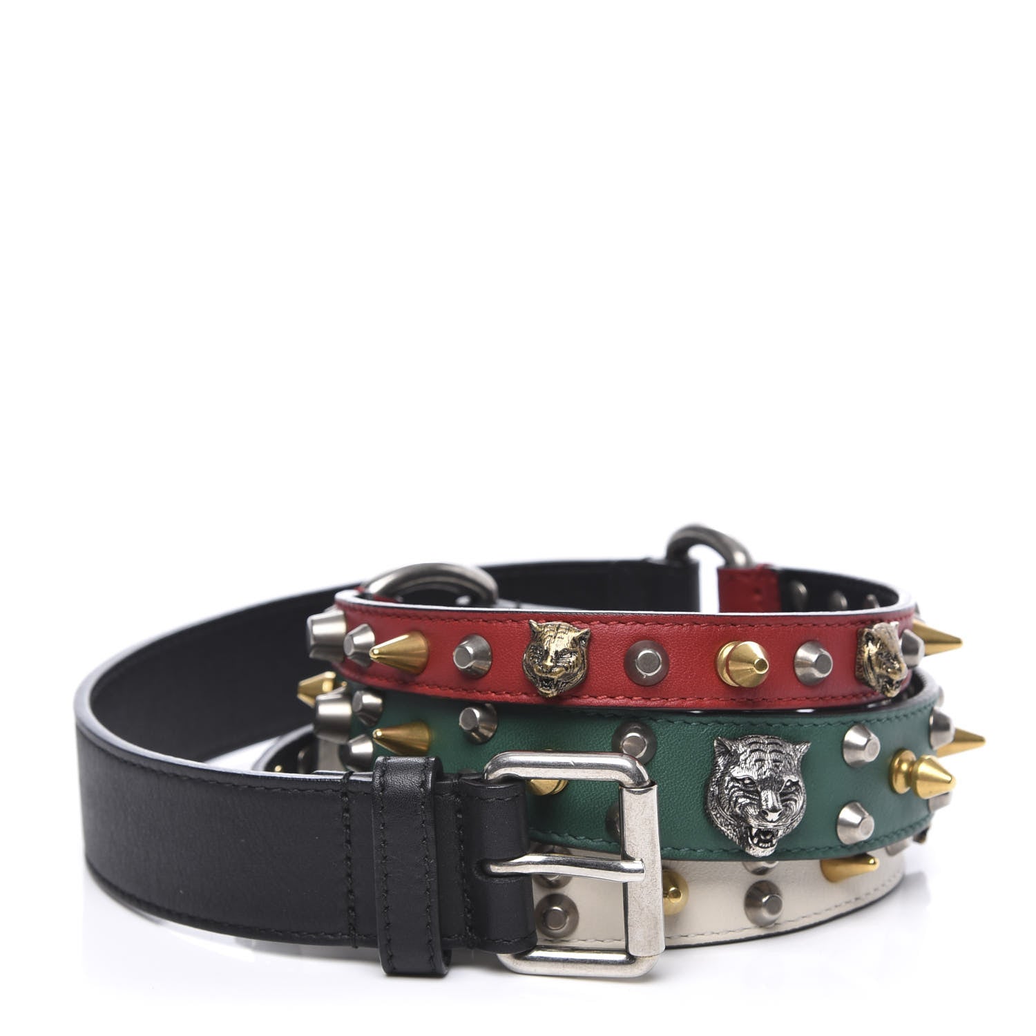 Gucci Calfskin Studded Web Belt 95 38 Black 1 of 5