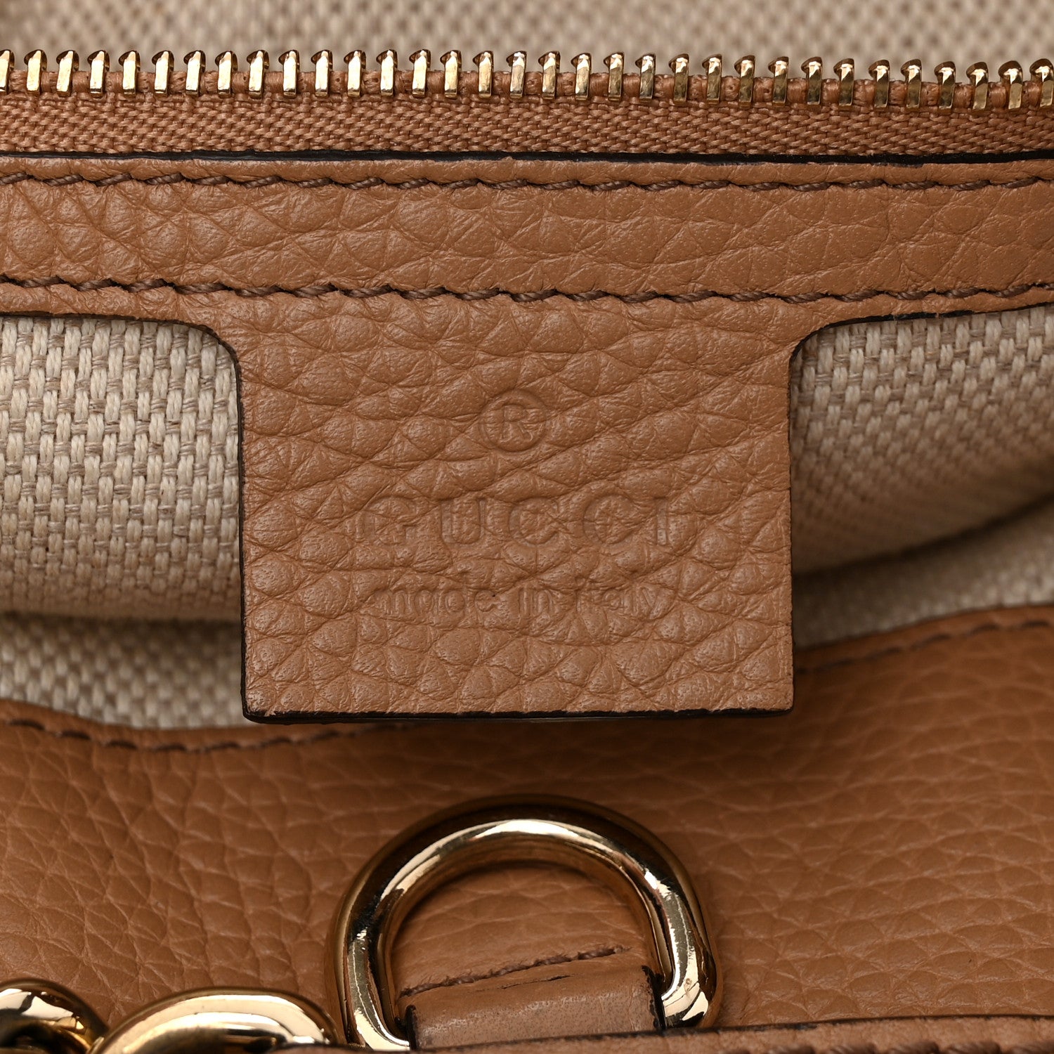 Gucci Pebbled Calfskin Medium Soho Chain Shoulder Bag Camelia 6 of 11