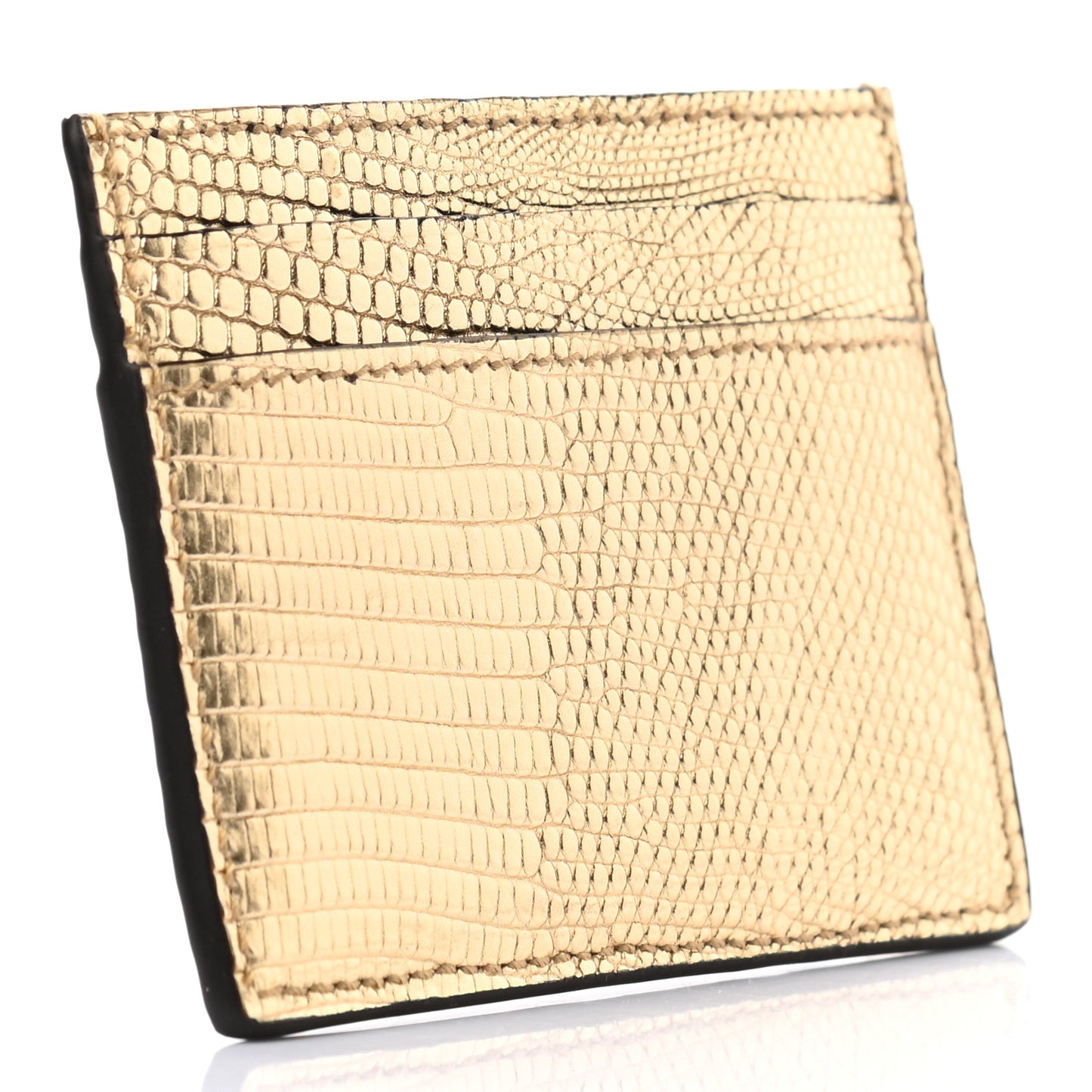 Laminated Lizard GG Marmont Card Holder Gold