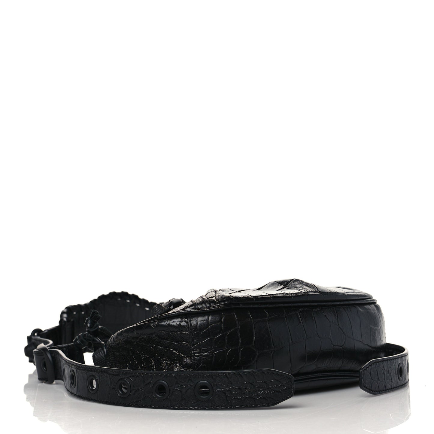 Extra Supple Calfskin Crocodile Embossed Monochrome Le Cagole Shoulder Bag XS Black