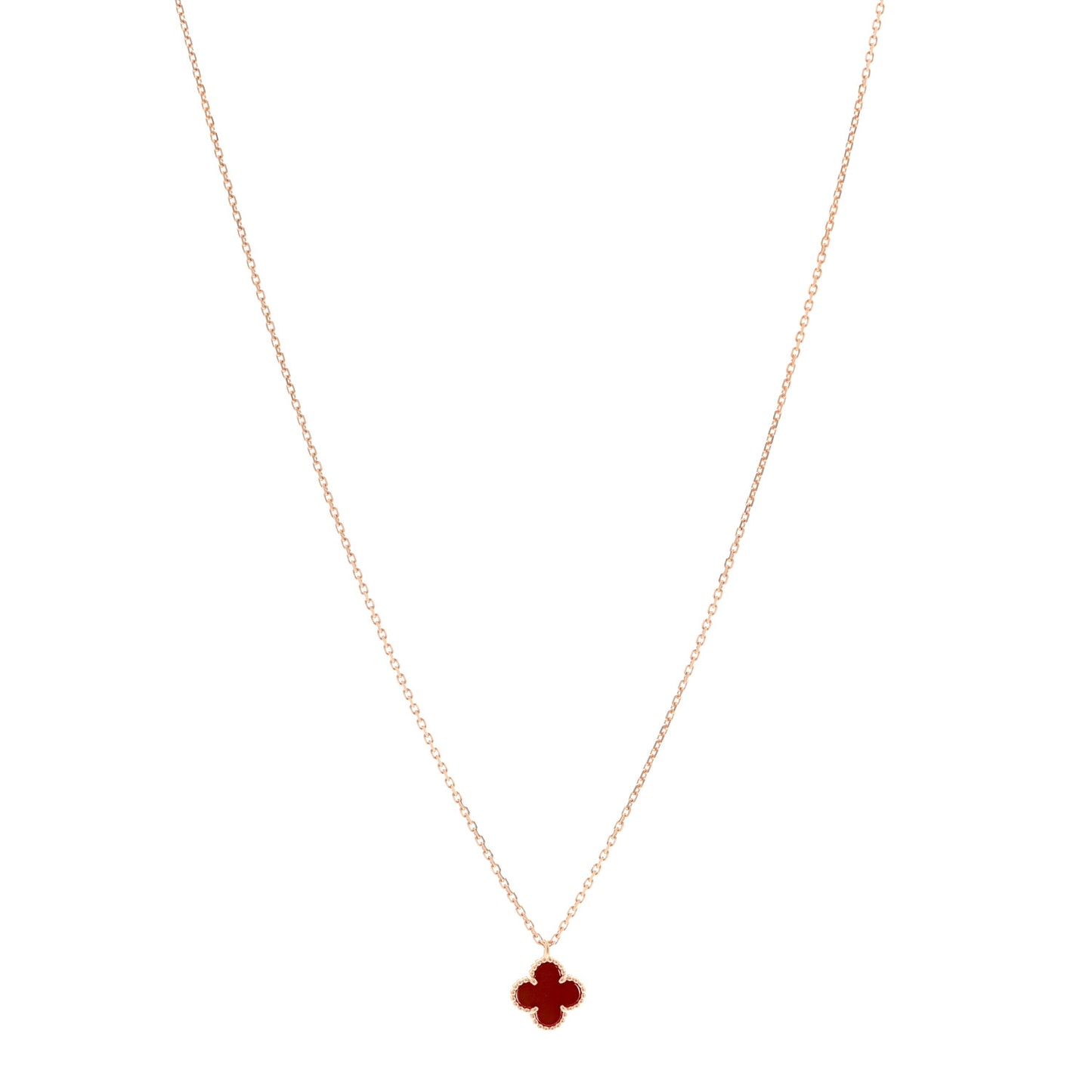 18K Rose Gold Carnelian Sweet Alhambra Pendant Necklace