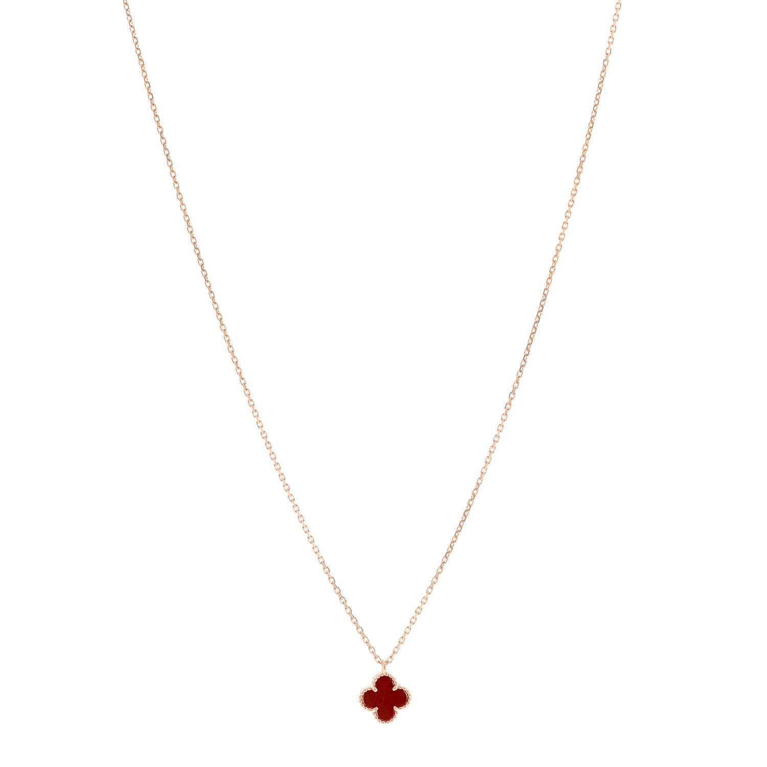 Van Cleef & Arpels 18K Rose Gold Carnelian Sweet Alhambra Pendant Necklace 1 of 6