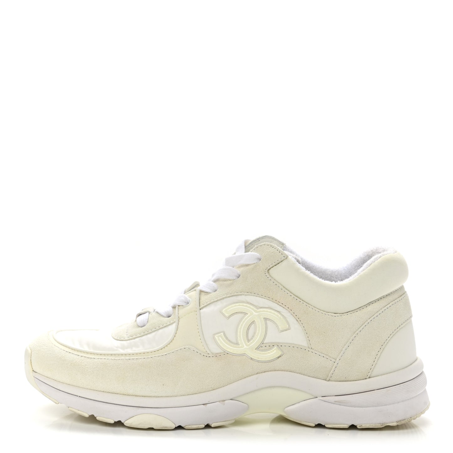 Suede Calfskin Fabric CC Sneakers 40.5 White