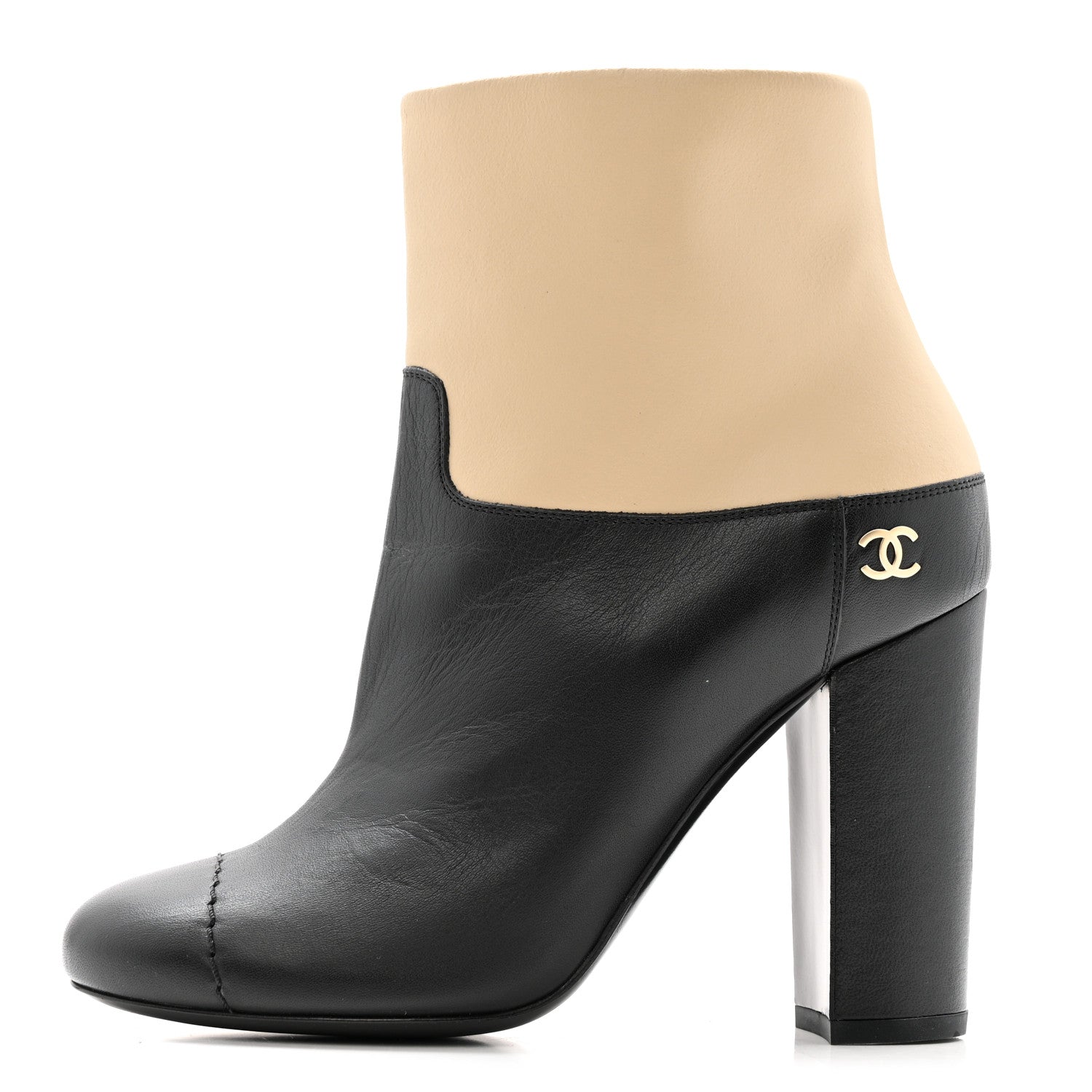 Chanel Tumbled Calfskin CC Short Boots 36 Beige Black 2 of 12