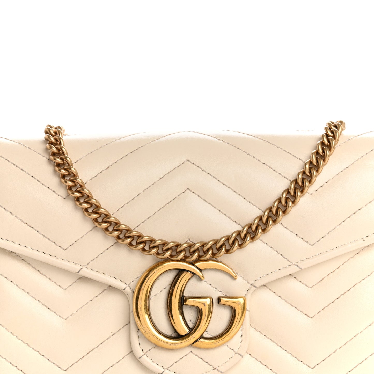 Calfskin Matelasse Mini GG Marmont Chain Wallet Mystic White