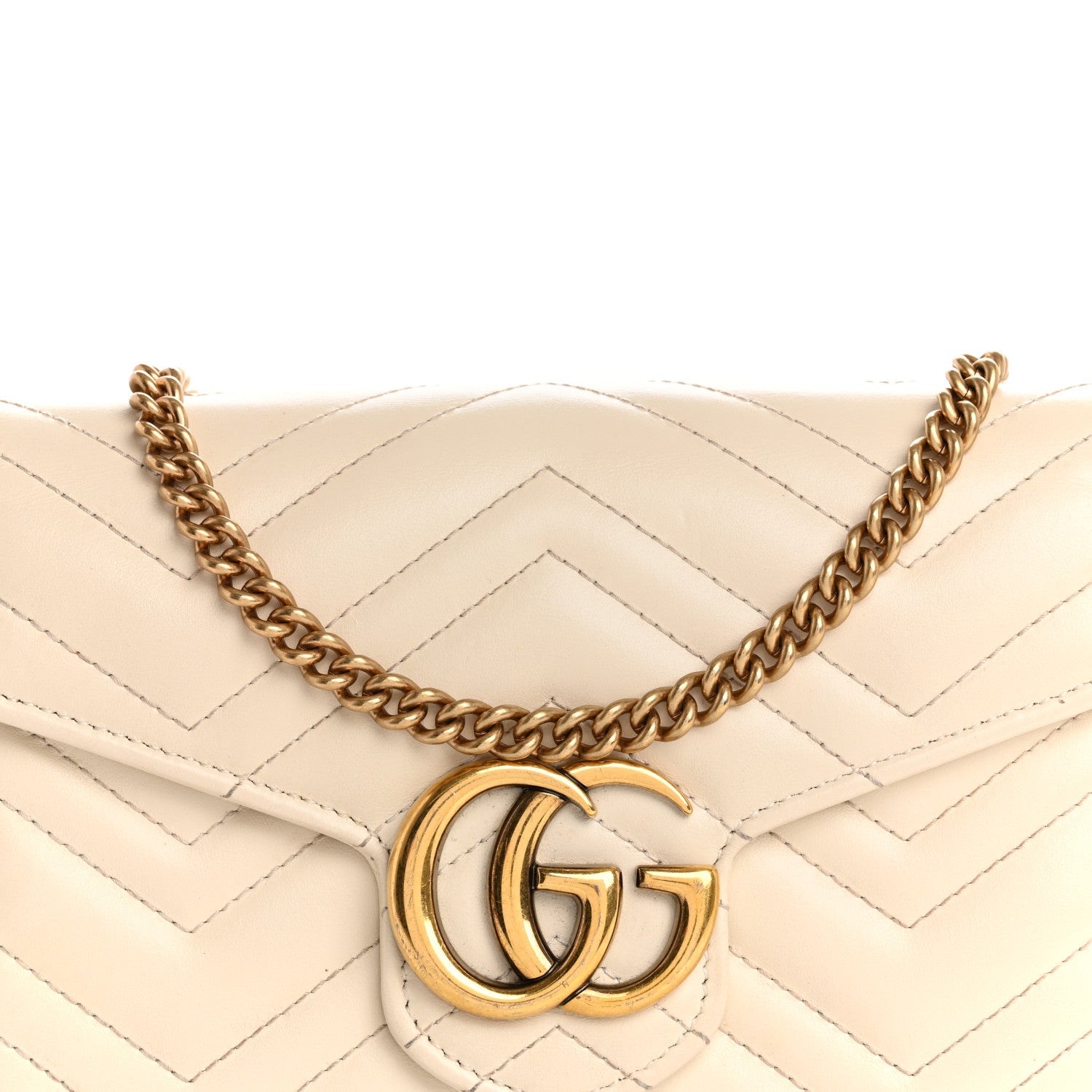 Gucci Calfskin Matelasse Mini GG Marmont Chain Wallet Mystic White 8 of 12