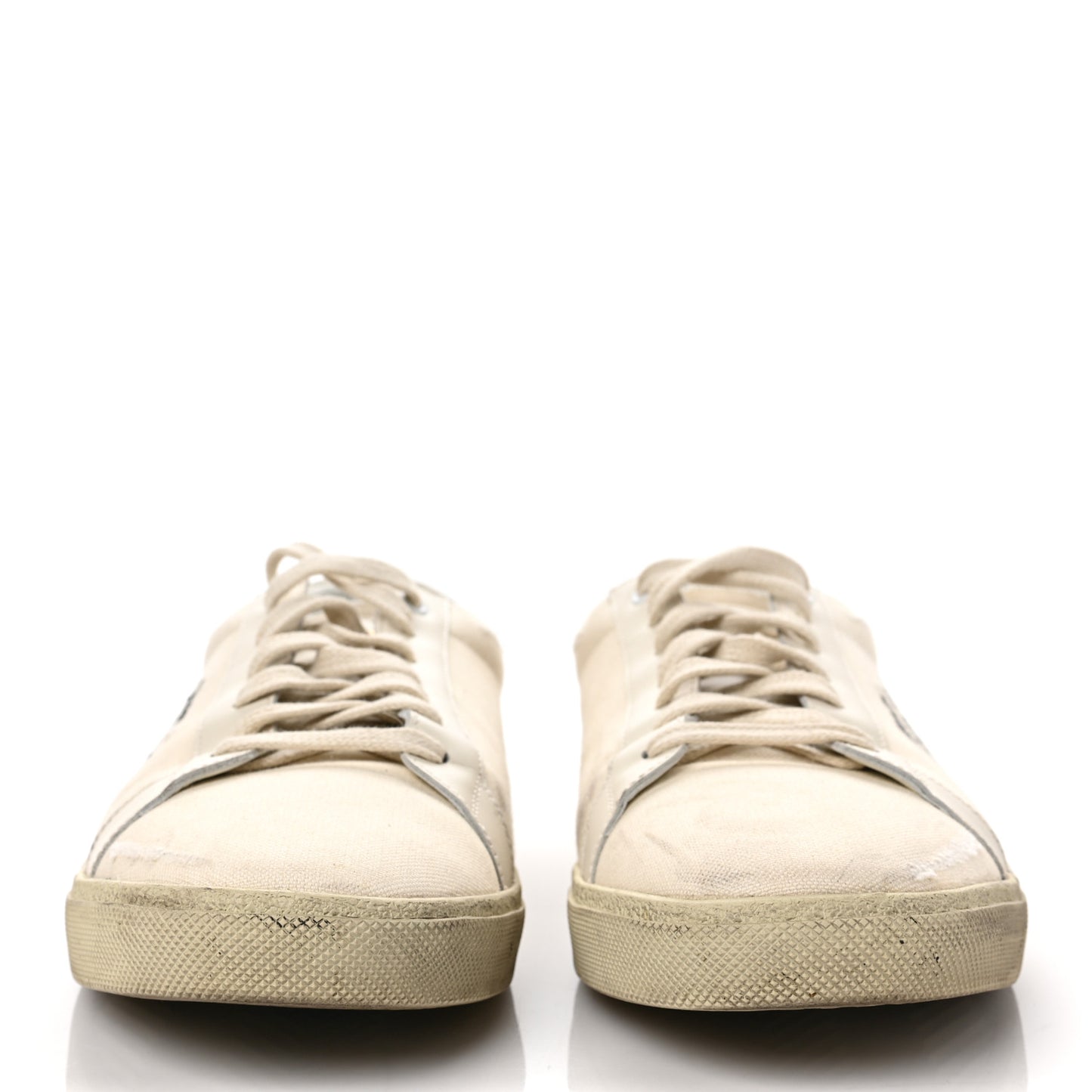 Distressed Canvas Court Classic Sneakers 41 Panna