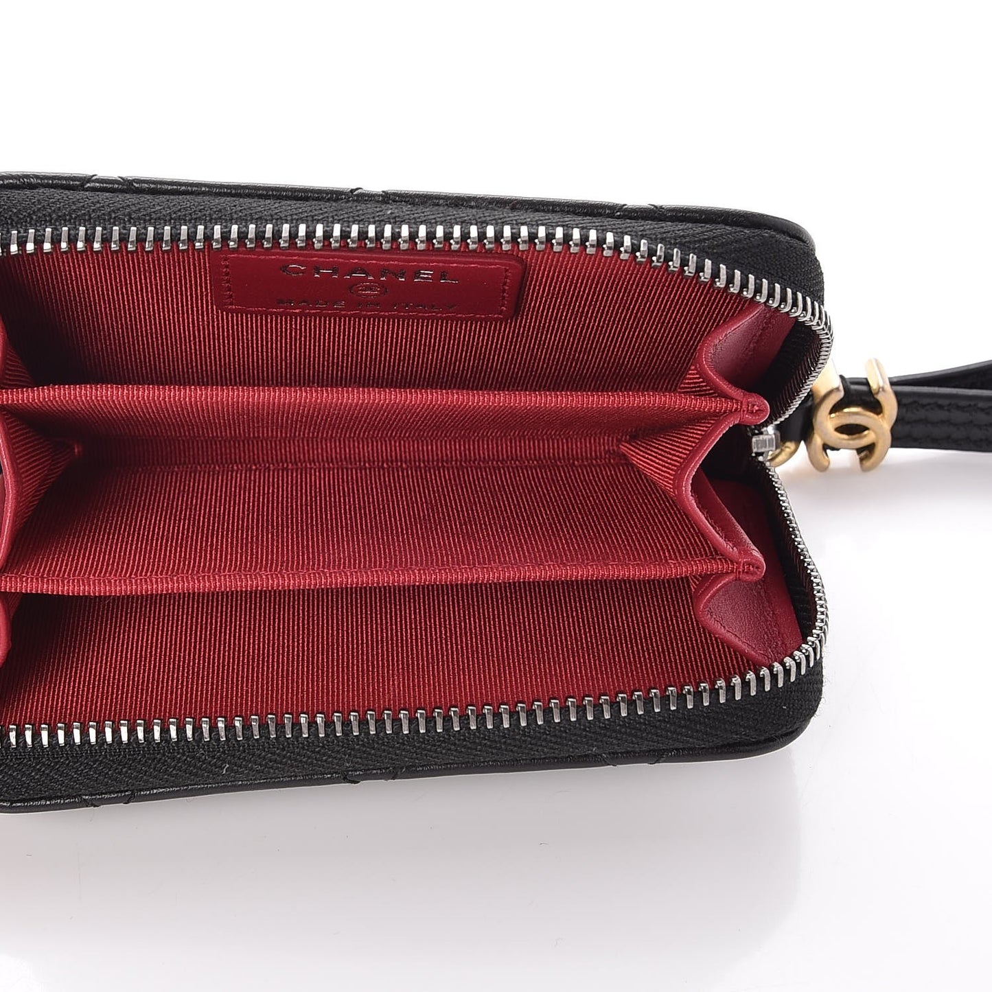 Aged Calfskin Quilted Gabrielle Zip Around Coin Purse Wallet Black