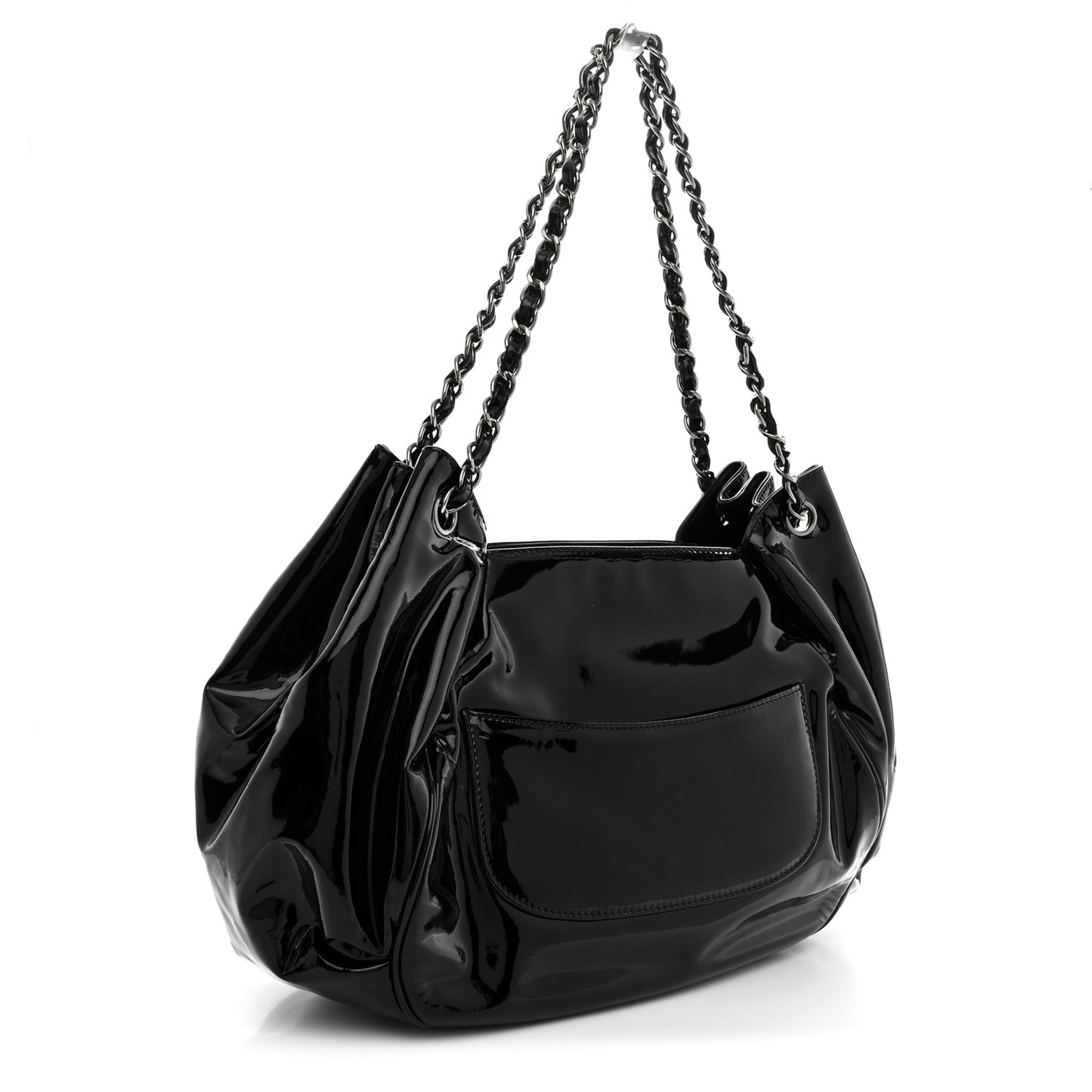 Patent Camellia Shoulder Bag Black