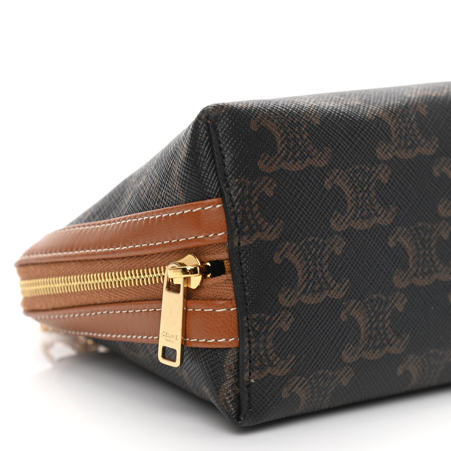 Celine Triomphe Canvas Calfskin Mini Clutch on Chain Tan 10 of 11